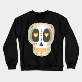 Cute Skull- Dia De Los Muertos- Beige Sugar Skull -Orange Heart eyes Crewneck Sweatshirt